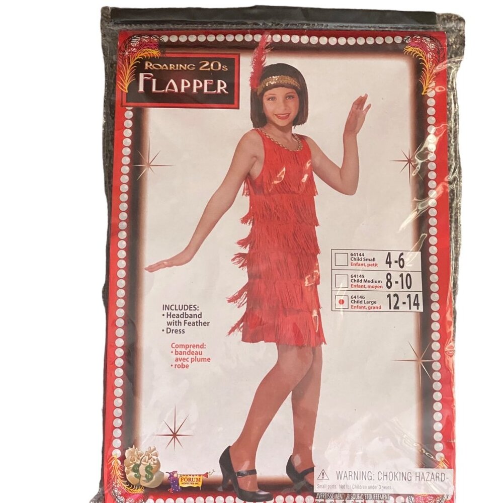 Roaring 20s Flapper Costume Child Large 12-14 Halloween Dress NEW